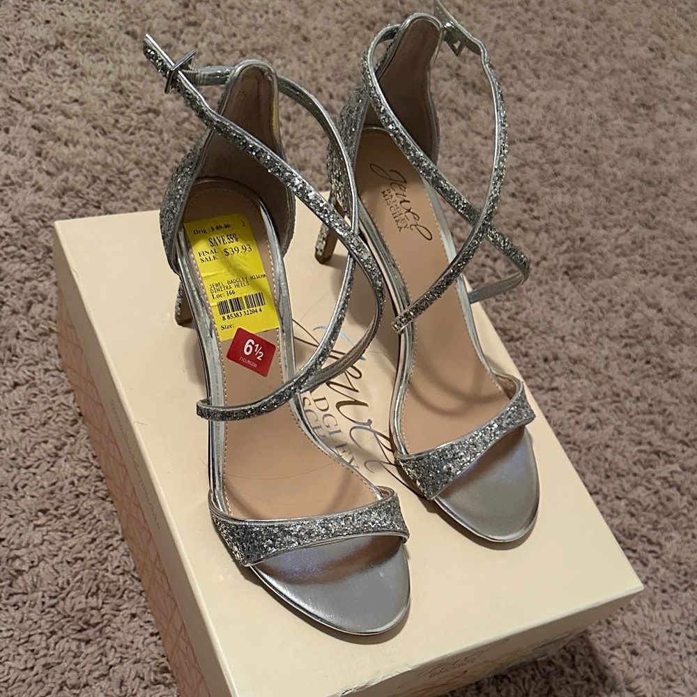 Jewel Sparkling Silver Strappy Heels-